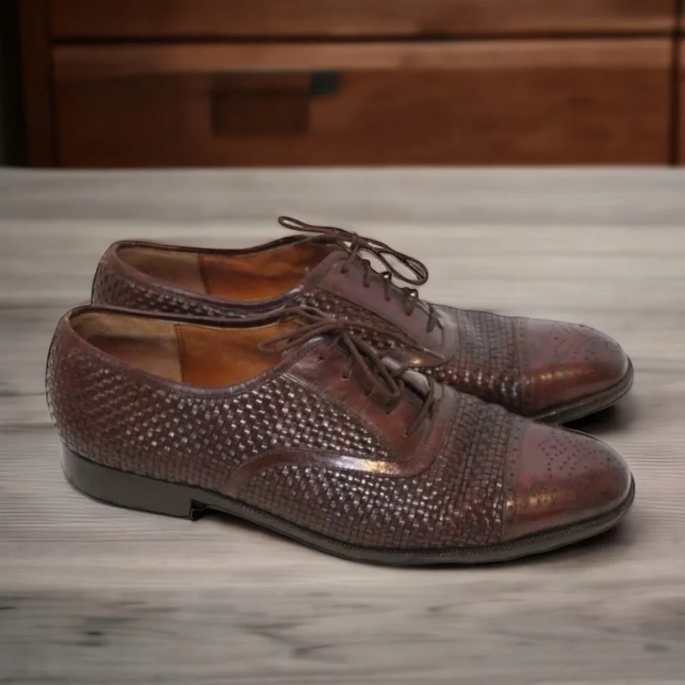 *Flaw Salvatore Ferragamo Woven Leather Lace Oxford Shoes Men's Size 10D H14580 - Picture 1 of 16